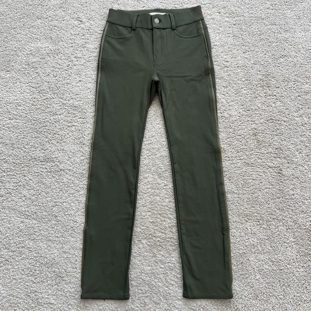 Elaine Kim Skinny Tech Stretch Pants Leather Piping Womens P Green Made Japan